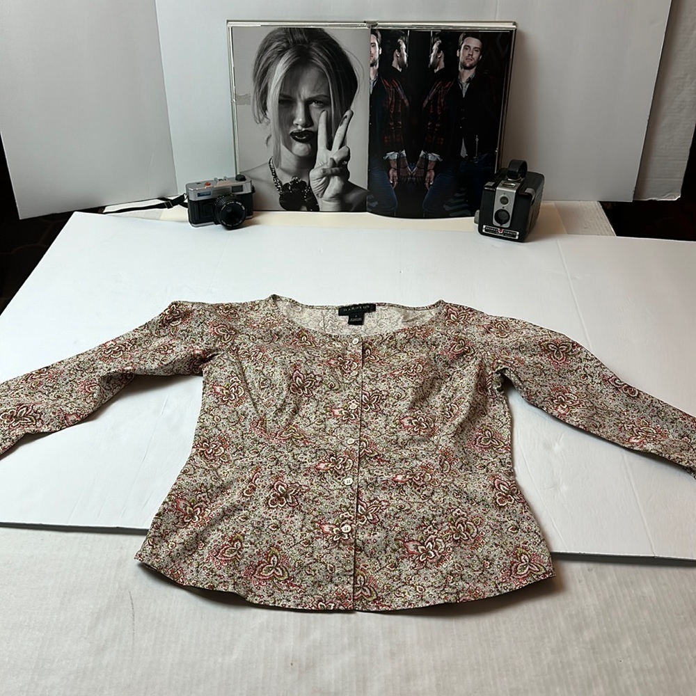 Harold’s pastel pattern button down blouse/top - image 1